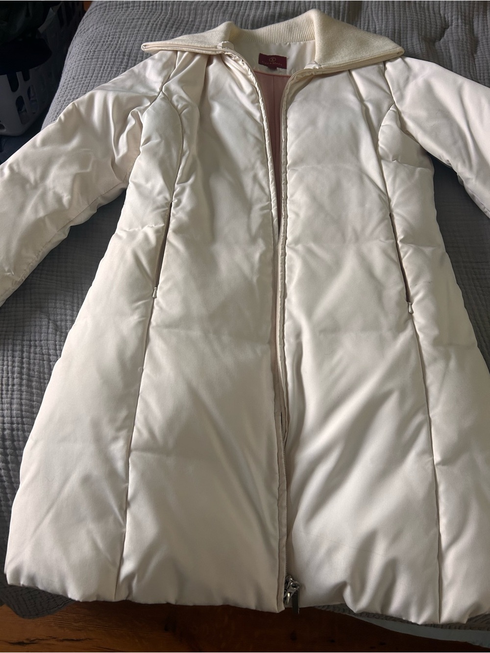 Cole Haan Cream Long Quilted Puffer Coat